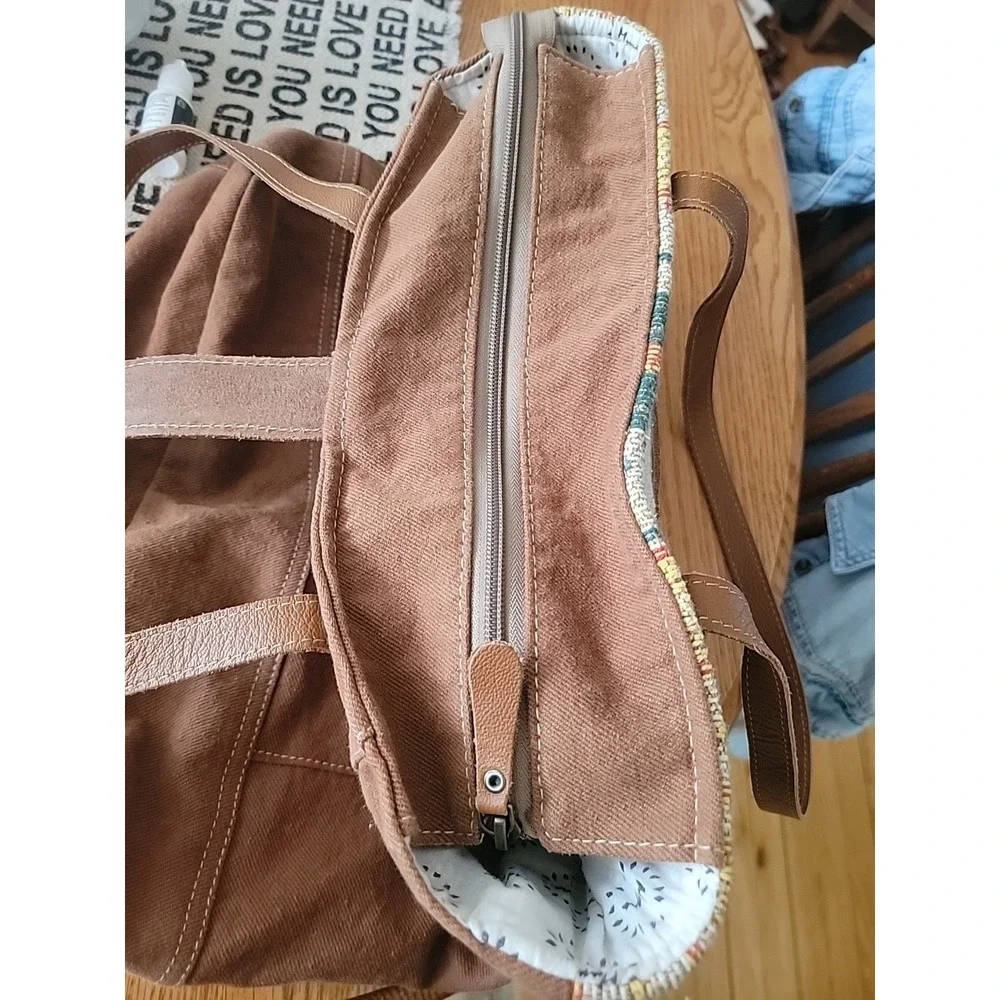 Myra Bag Upcycled Tote Large Purse Repurposed Boho Chic Canvas & Leather